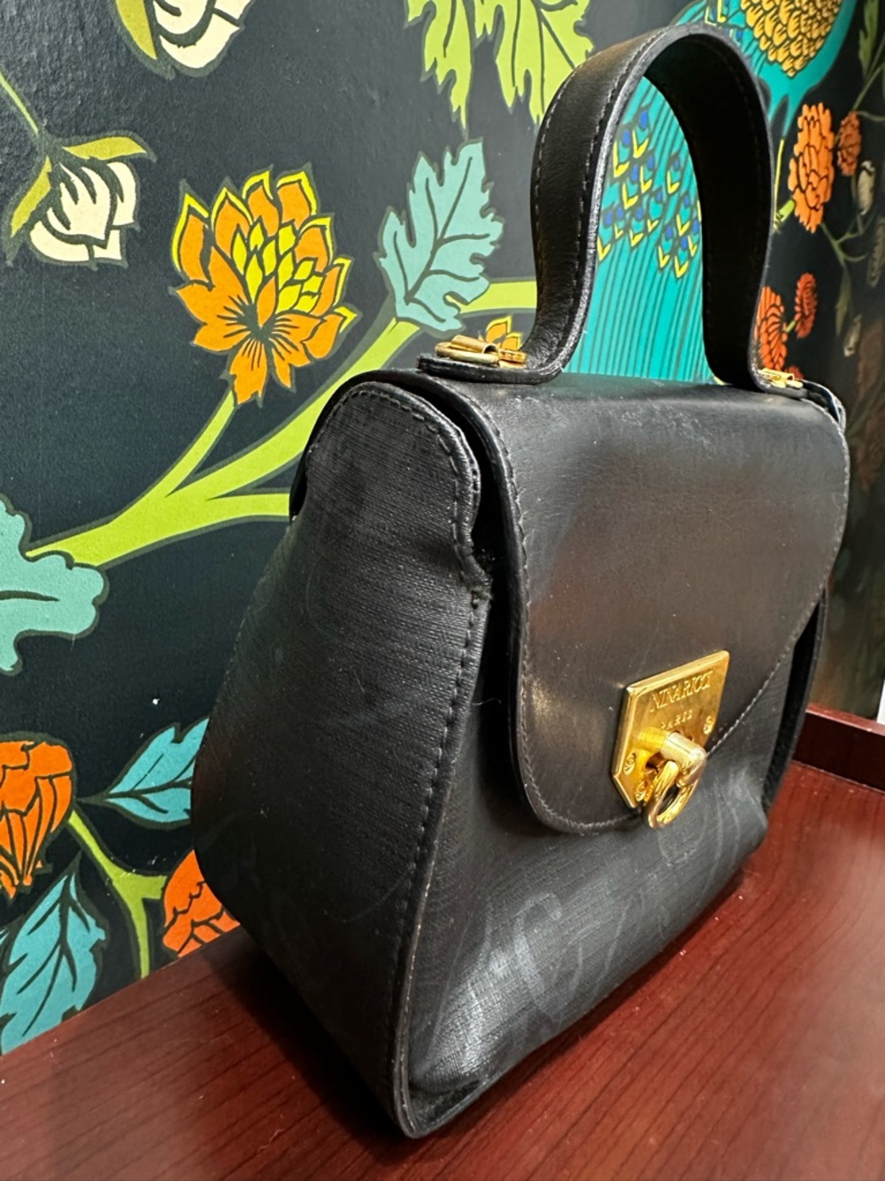 Nina Ricci Black Mini Top-Handle Bag with Gold Hardware - Picture 6 of 12